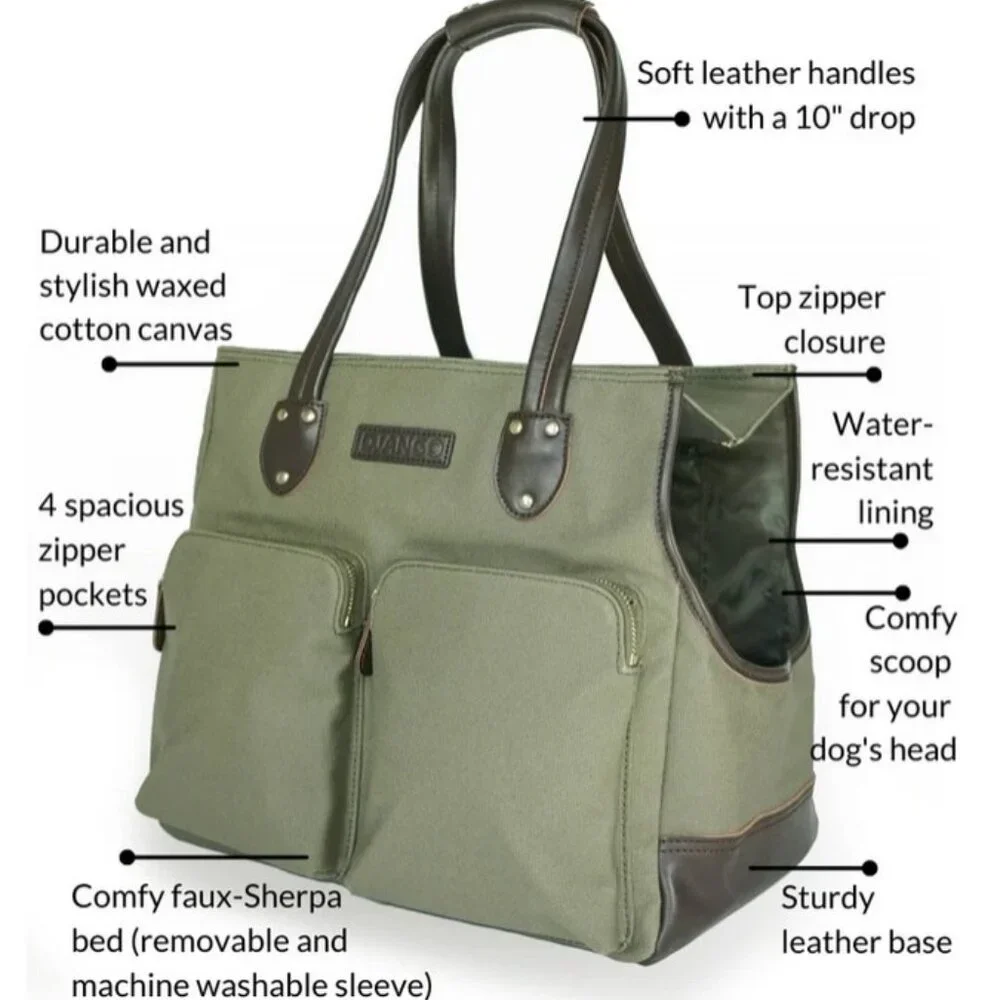 Lux Dog Carrier/Purse - Olive Green Canvas with Brown Leather